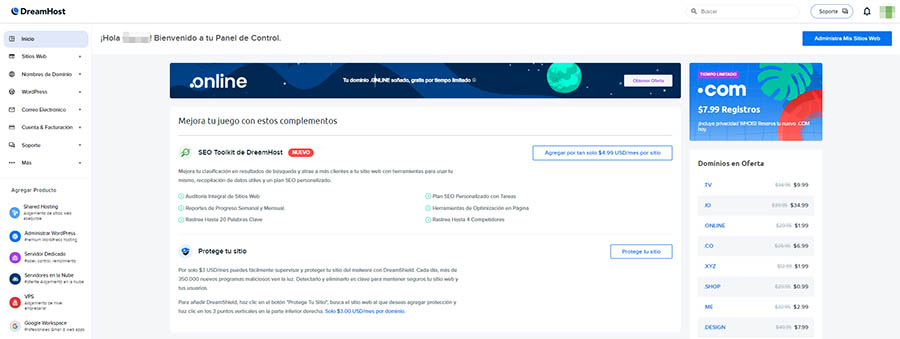 Panel de control de DreamHost